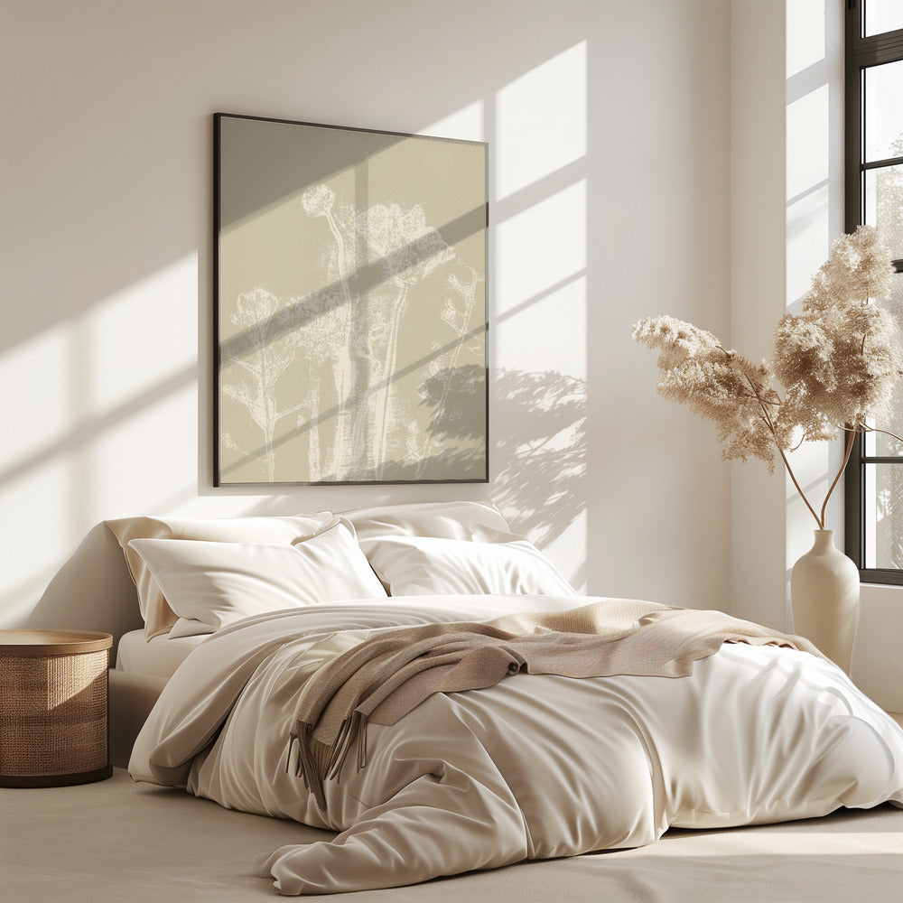 Abstract Florals. White meadow plants and flowers on neutral beige. | Poster