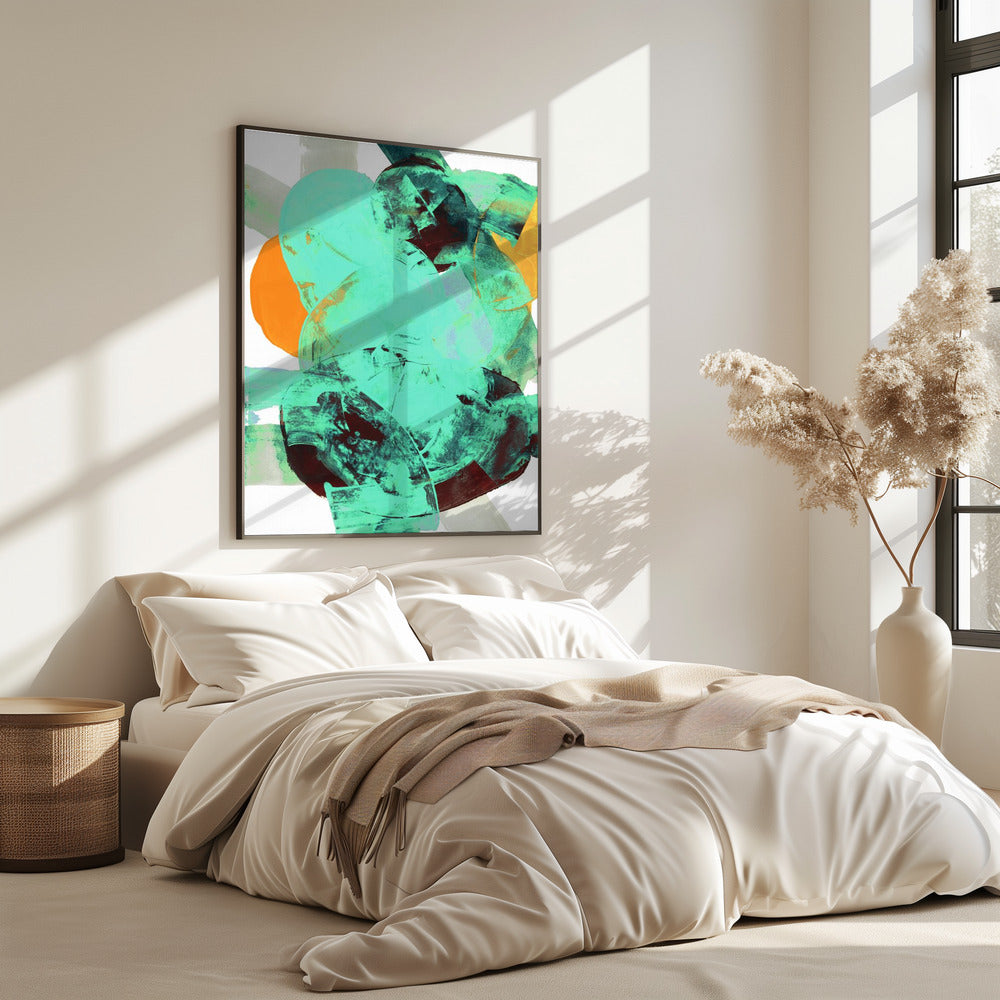 Aqua Teal Burgandy Orange Neutral White Abstract 1 | Poster