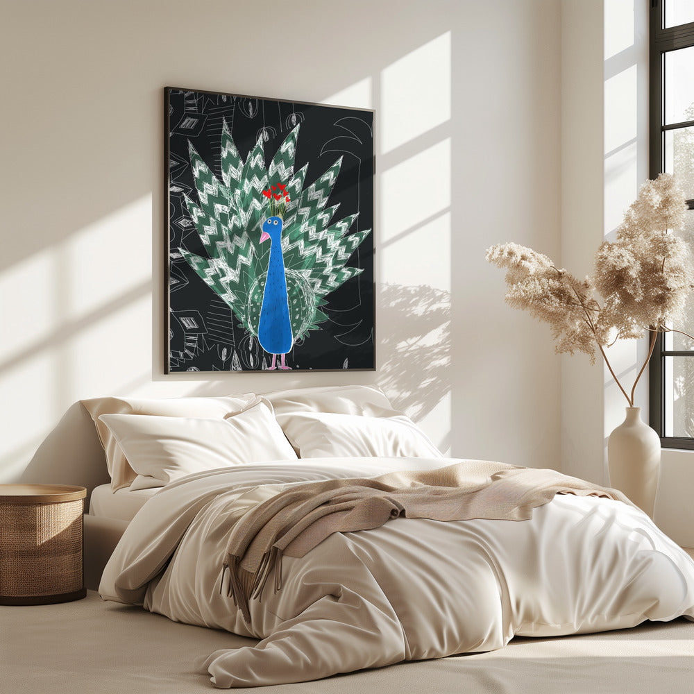 Cute Peacock with Jungle Doodle by Artist Carla Daly | Poster