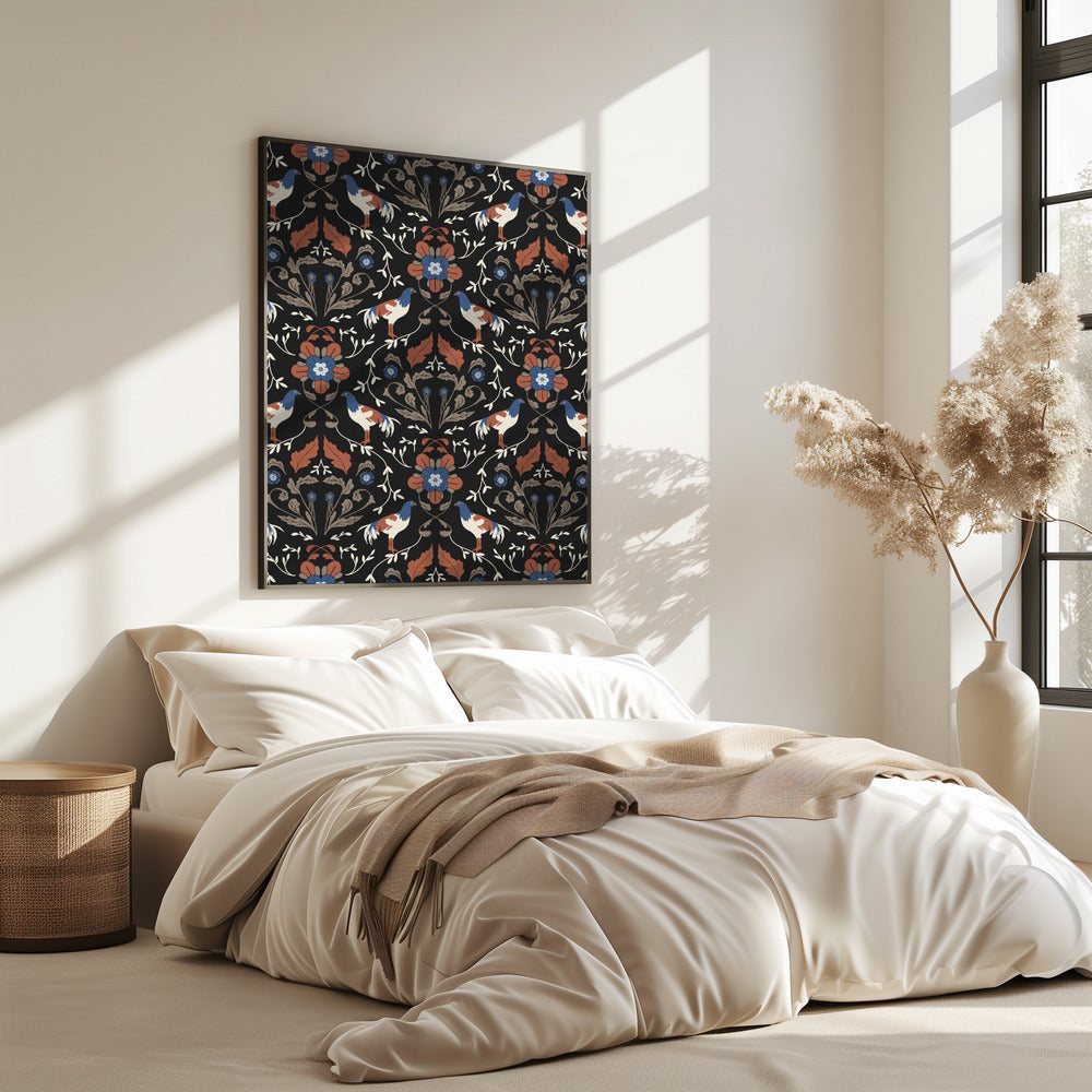 Roosters Beige Pattern | Poster