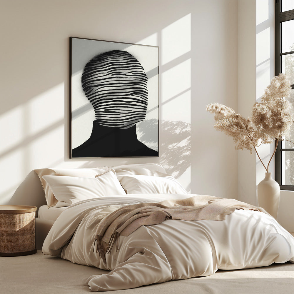 Abstract Head Wrapped In Black And White Stripes | Poster