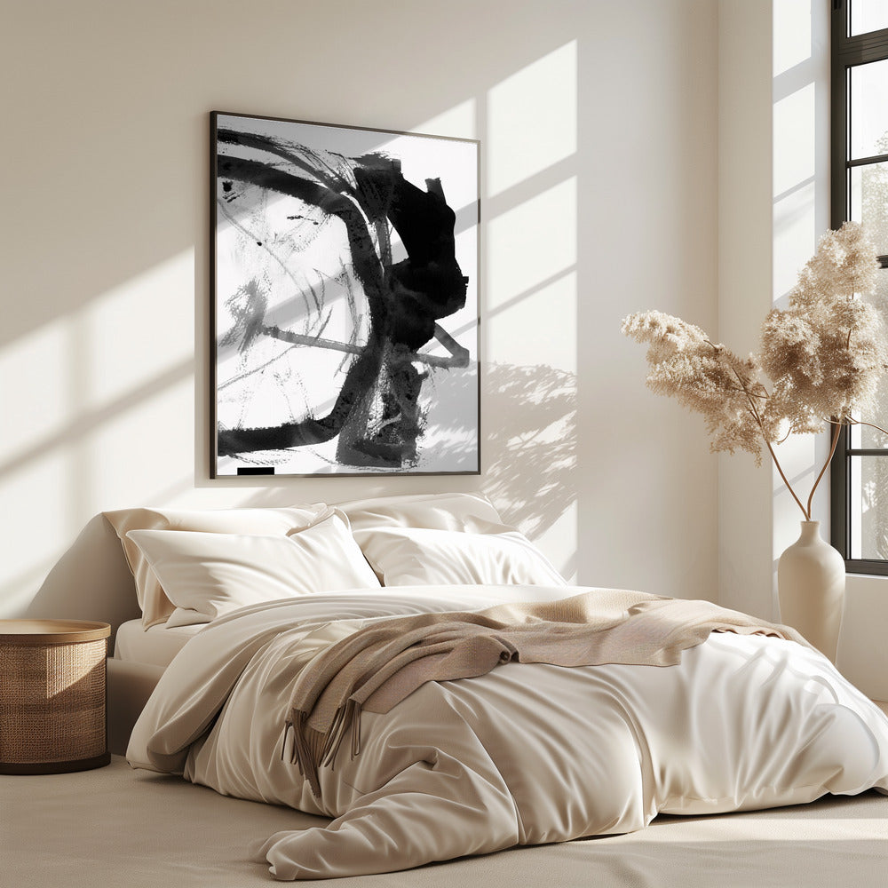 Black & Grey Ink Abstract Art Print | Poster