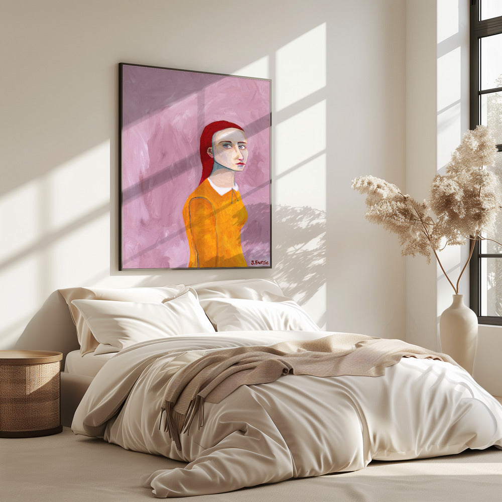 Lady in the Yellow Dress and pink background | Poster