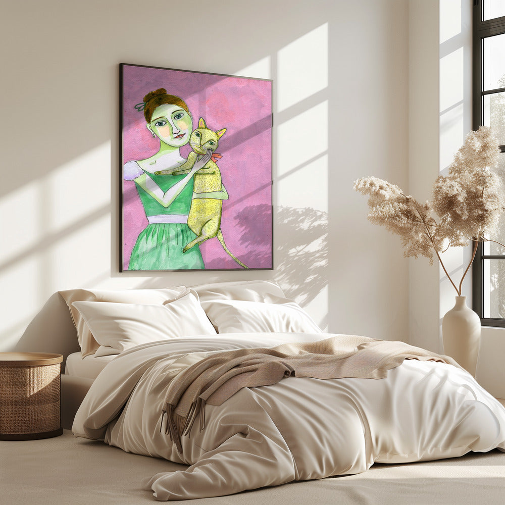 Lady with yellow cat | Poster