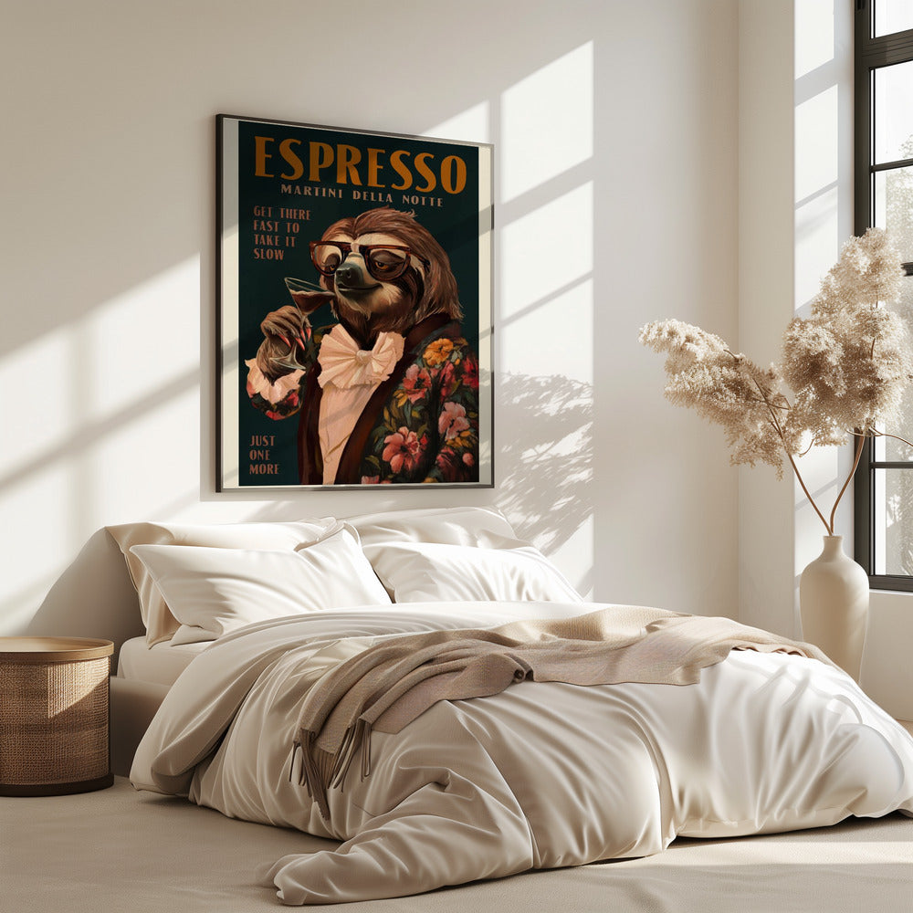 Art Deco Espresso Martini Drinking Sloth | Poster