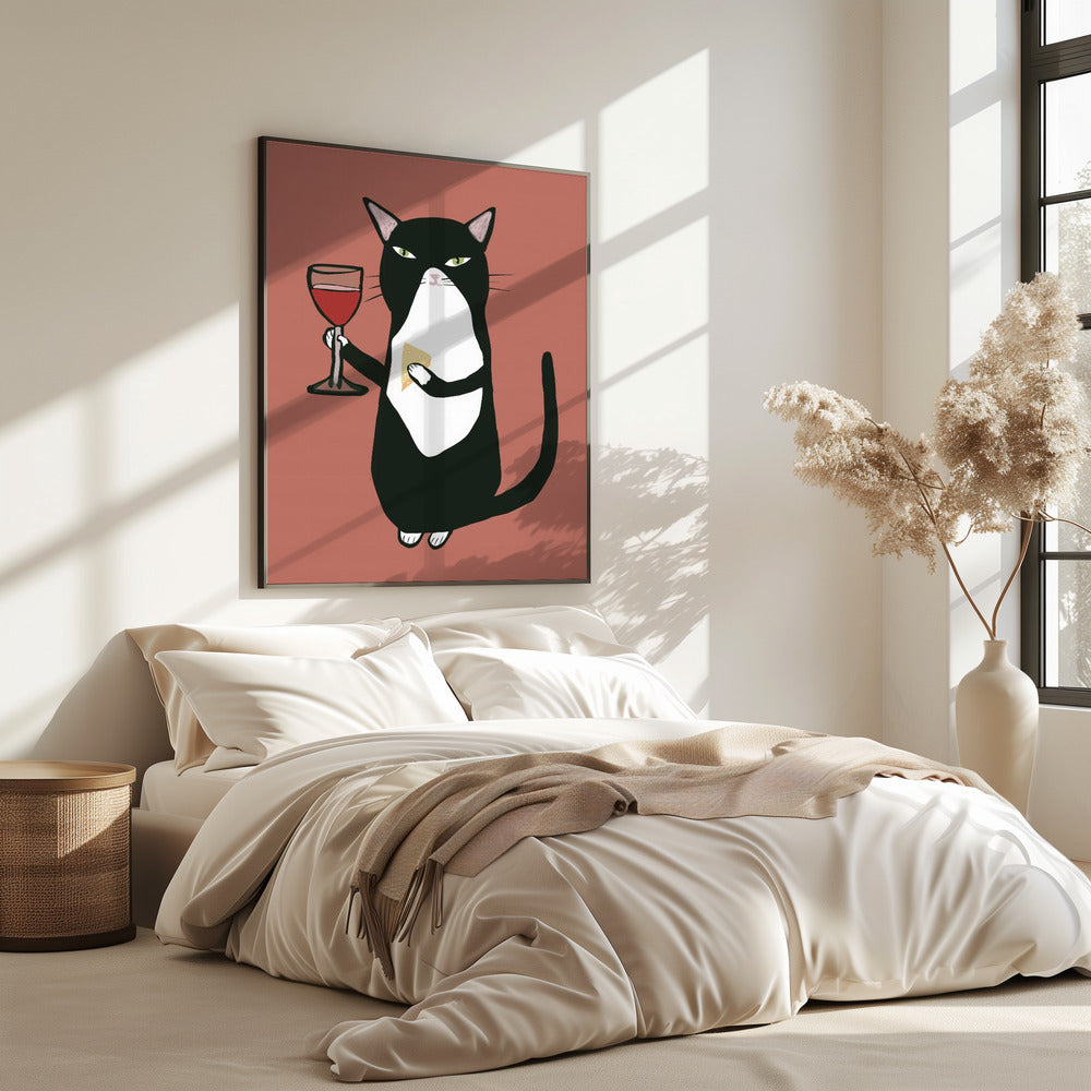 Cat with wine | Poster