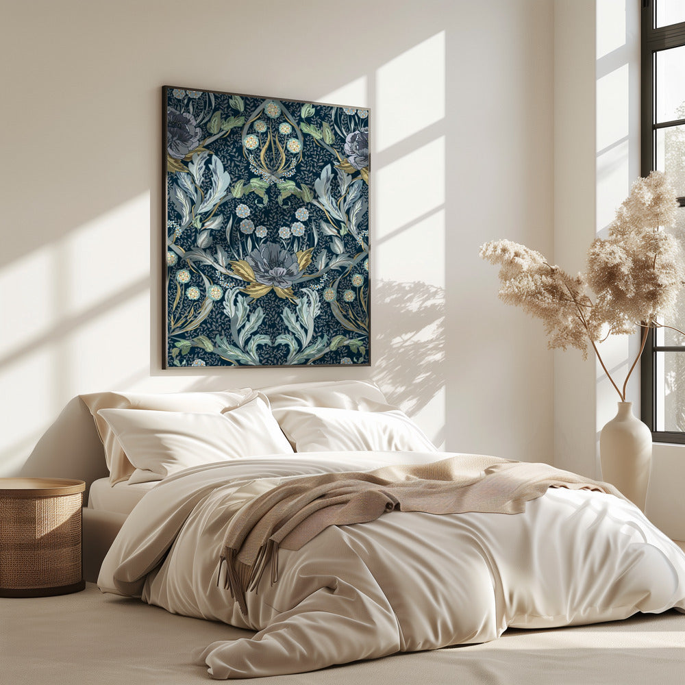 Floral Heritage Morris moonshine blue pattern | Poster