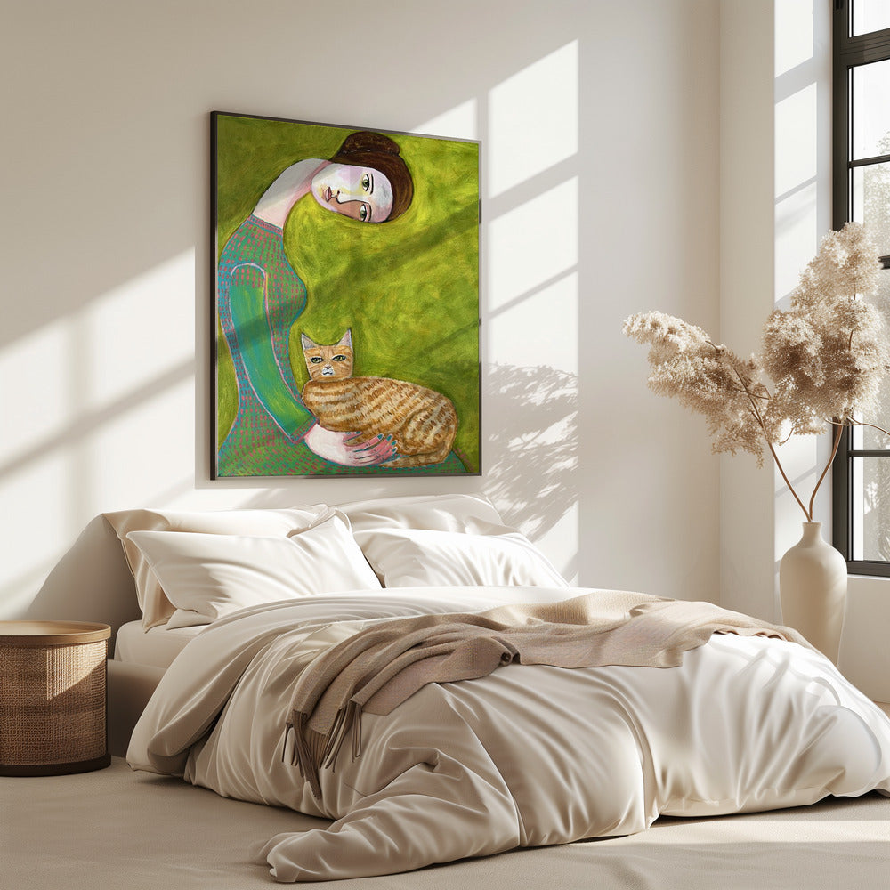Bent Neck Lady with her so loved ginger cat. | Poster