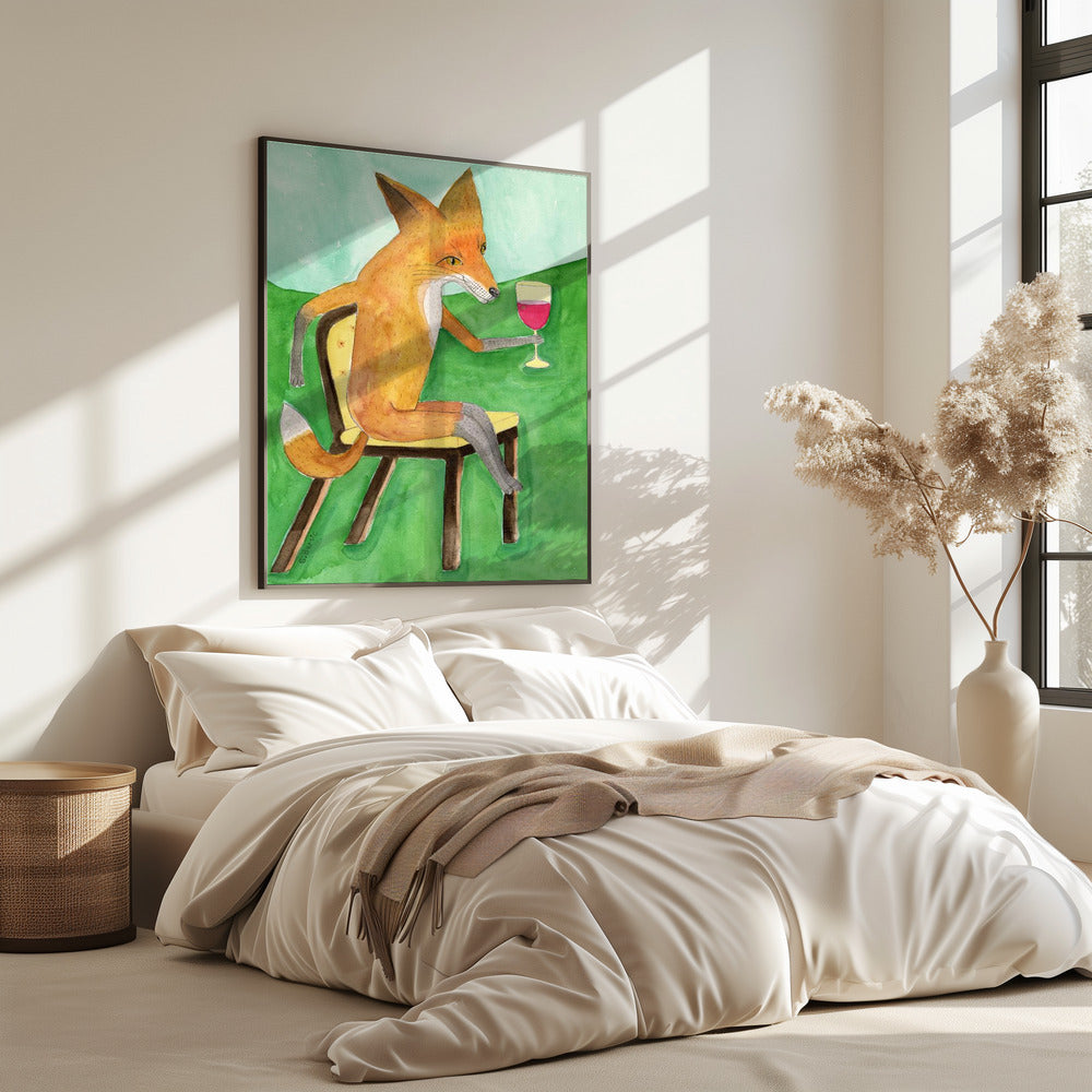 Mr. Fox drinking red wine | Poster