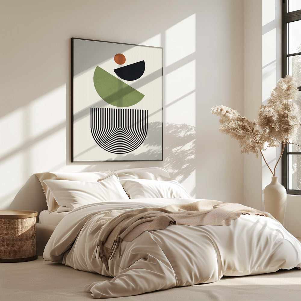 Geometric Shapes in Green Black and Orange | Poster