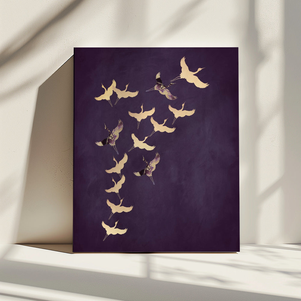 Purple Flying Cranes | Canvas