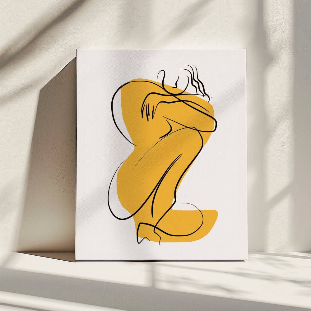 Self Hug Nude In Linear Abstract | Canvas