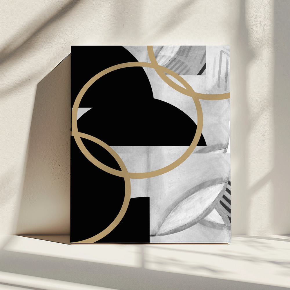 Black and White Stripes Gold Spheres No3 | Canvas