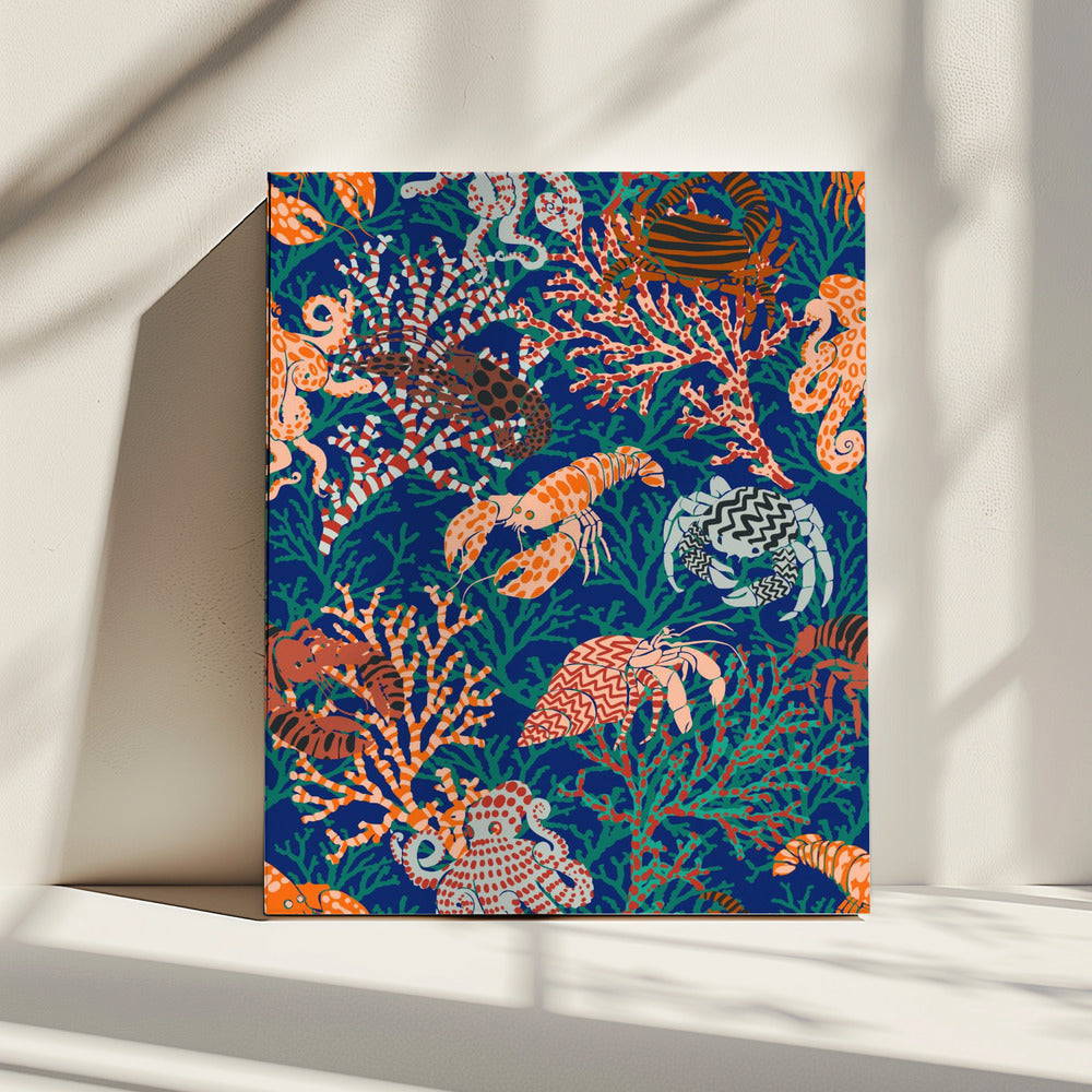 Vibrant coral reef blue and orange pattern | Canvas