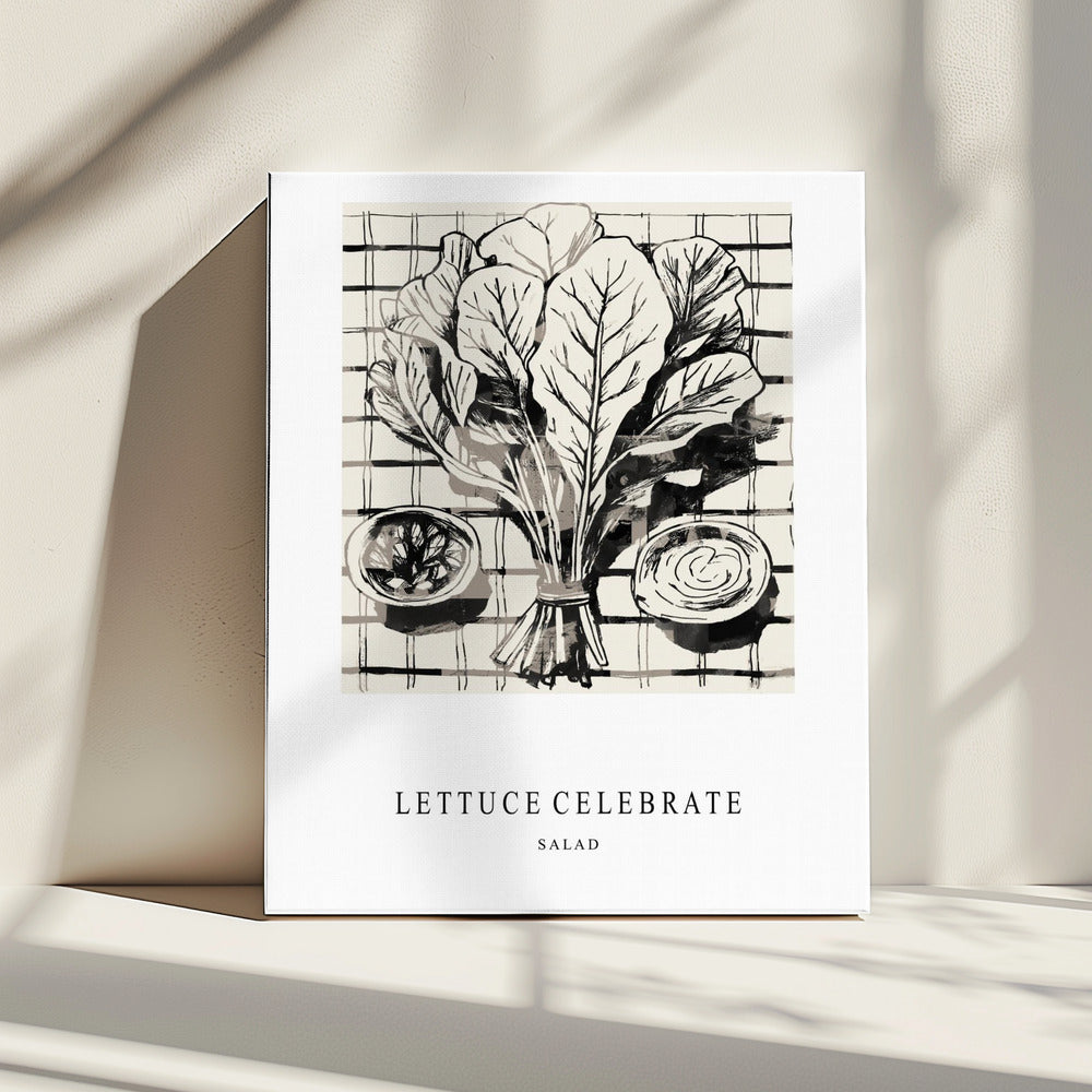 Black And White Ink Illustration Of Salad Ingredients | Canvas