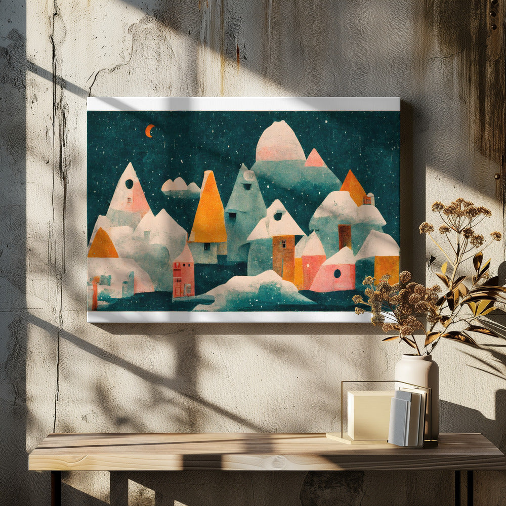 Winter Night Village | Canvas