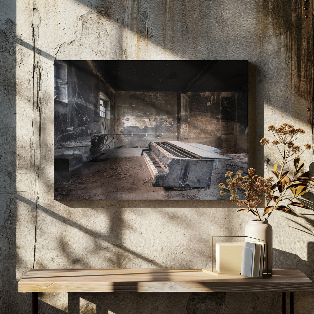 Piano in Burned Garage | Canvas