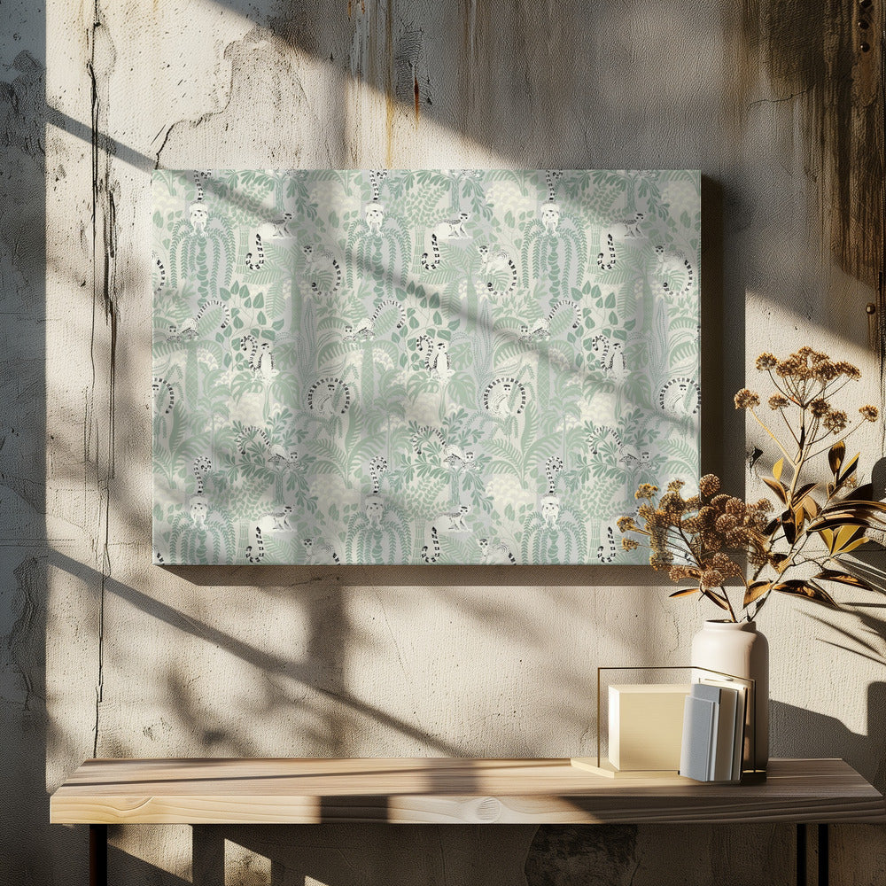 Jungle adventure soft sage green pattern | Canvas