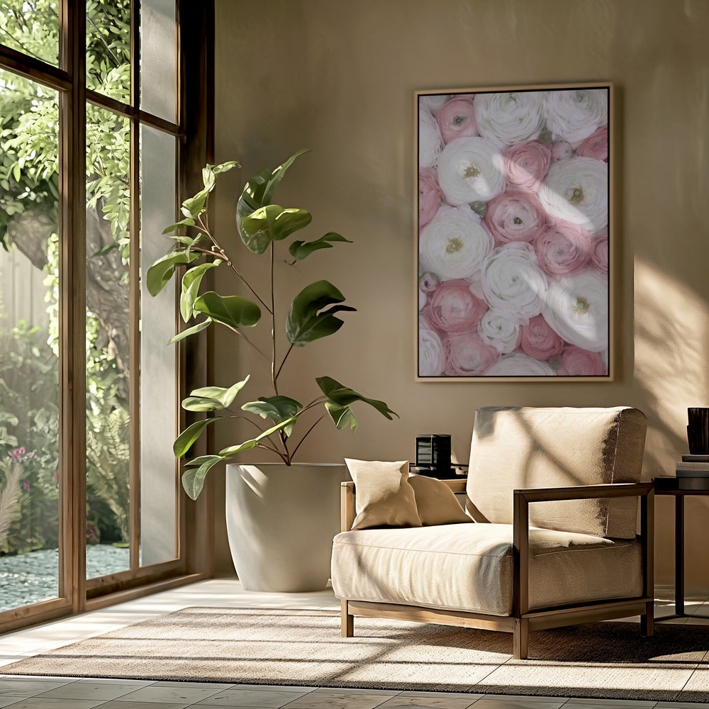 Scattered ranunculus in muted pink I | Poster