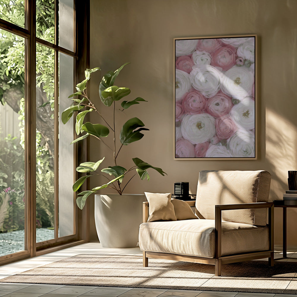 Scattered ranunculus in muted pink II | Poster
