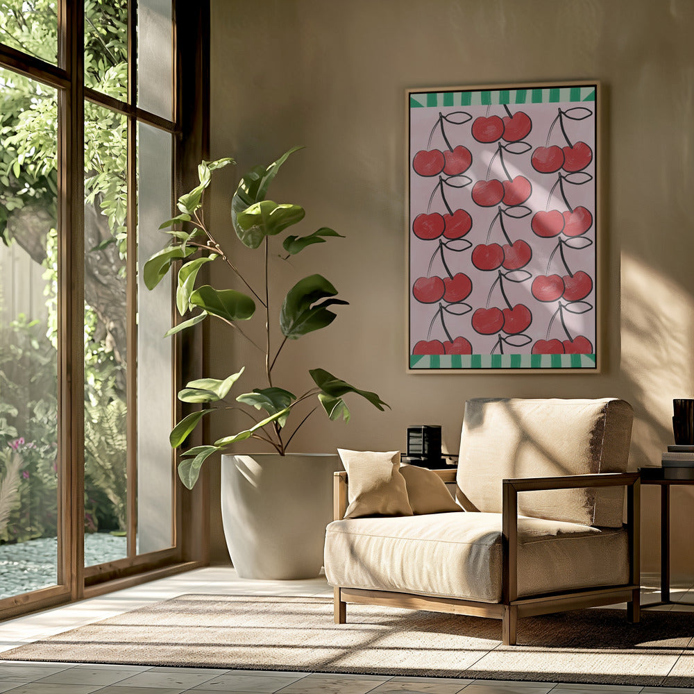 Red Cherries on a Pink | Poster