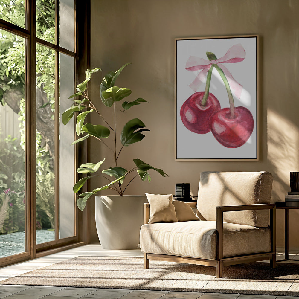 Red Cherry Pink Bow | Poster