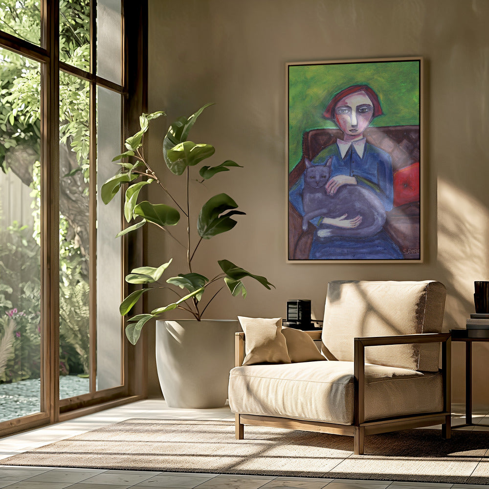 Lady on Couch with cat | Poster