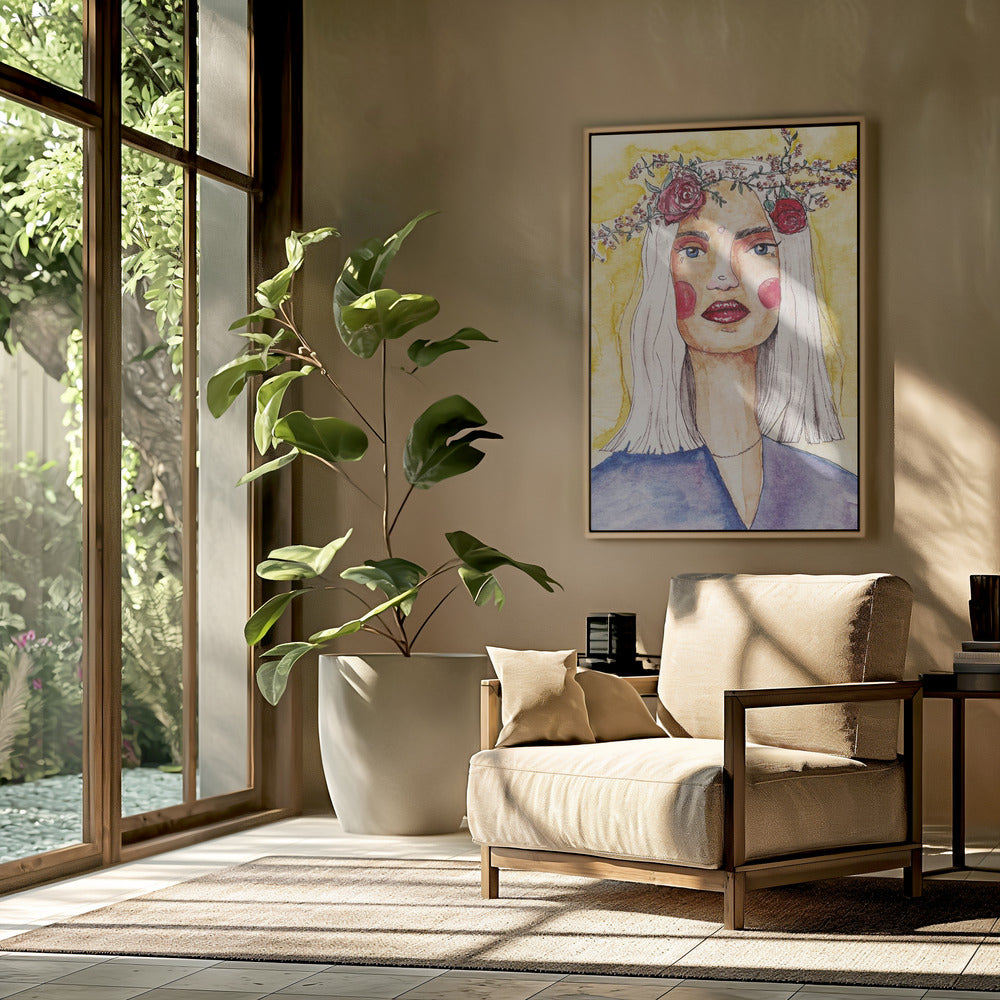 Lady with flower wreath | Poster