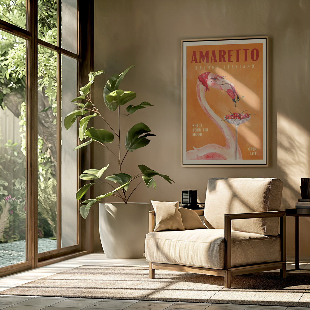 Amaretto Flamingo Art Deco Italian Cafe Travel Art | Poster