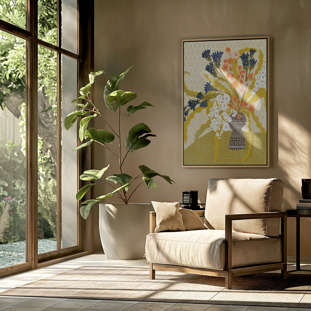 Floral Contemporary Still Life Mustard Yellow | Poster