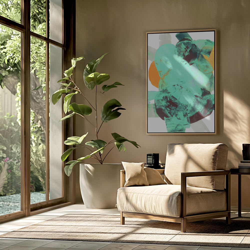 Aqua Teal Burgandy Orange Neutral White Abstract 1 | Poster