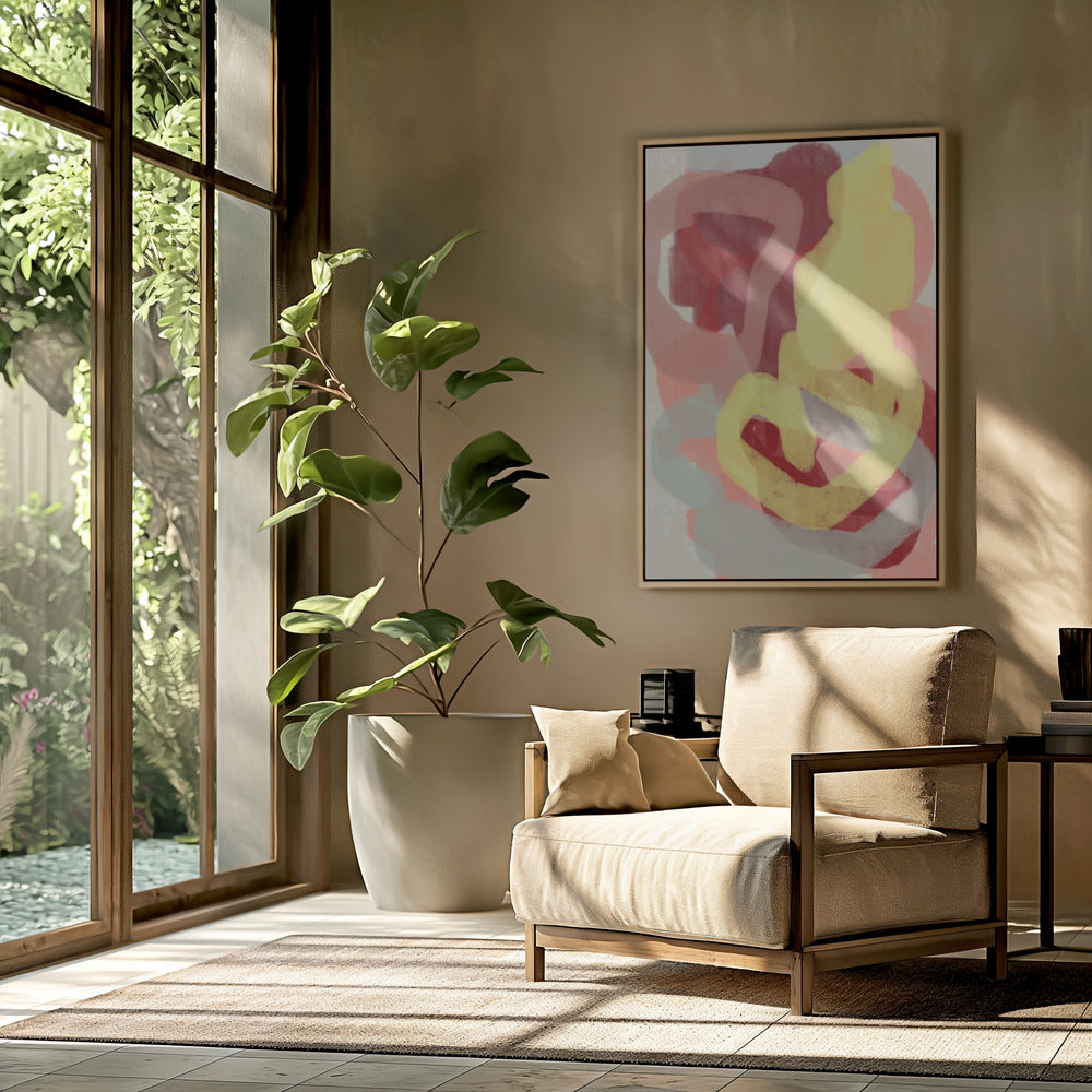 Abstract Painting In Pastel. Yellow, red and grey. | Poster