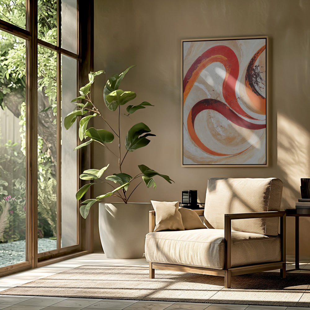 Red And Orange Swirls On A Neutral Background | Poster