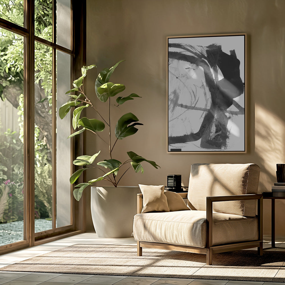 Black & Grey Ink Abstract Art Print | Poster