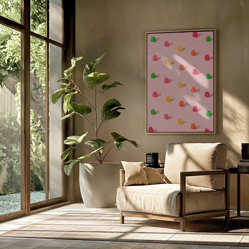 Dots Candy Gum Drops - Repeating Pattern On Pink Background | Poster