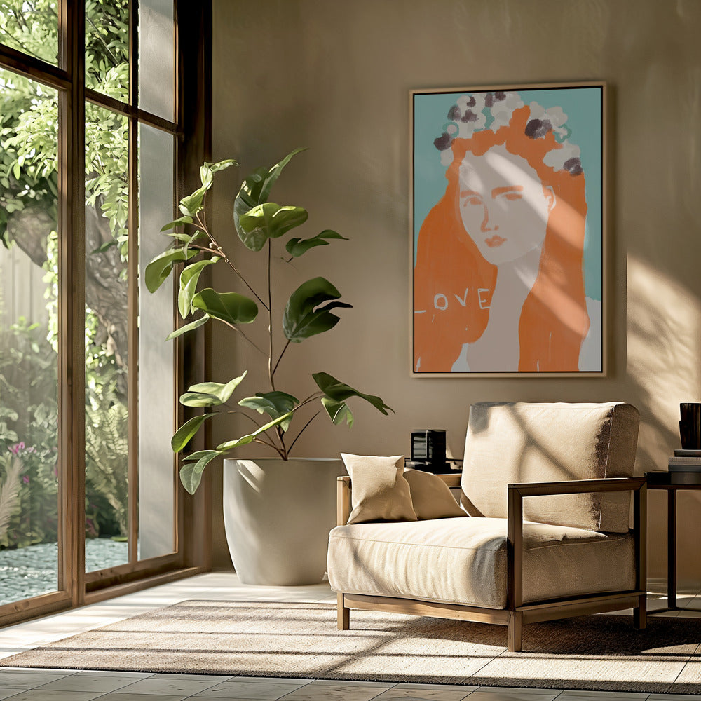 Woman with Orange Hair Adorned with Flowers | Poster