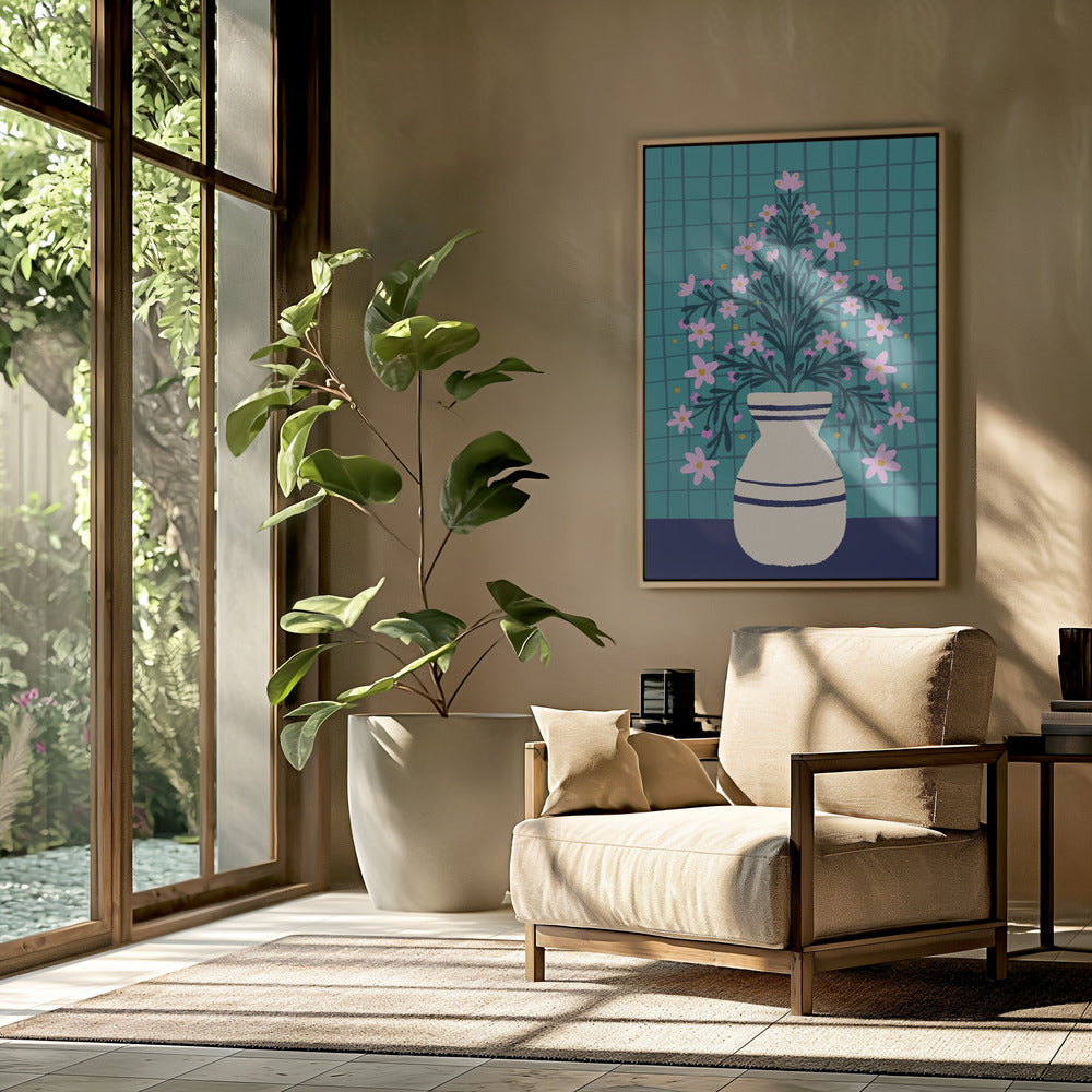Turquoise Flowers In a Vase | Poster