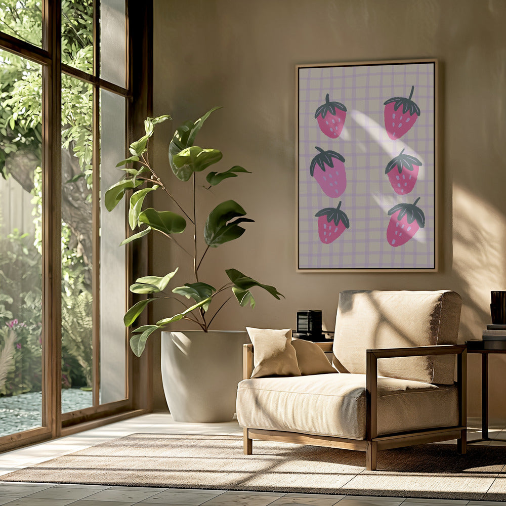 Abstract strawberries on a grid pattern | Poster