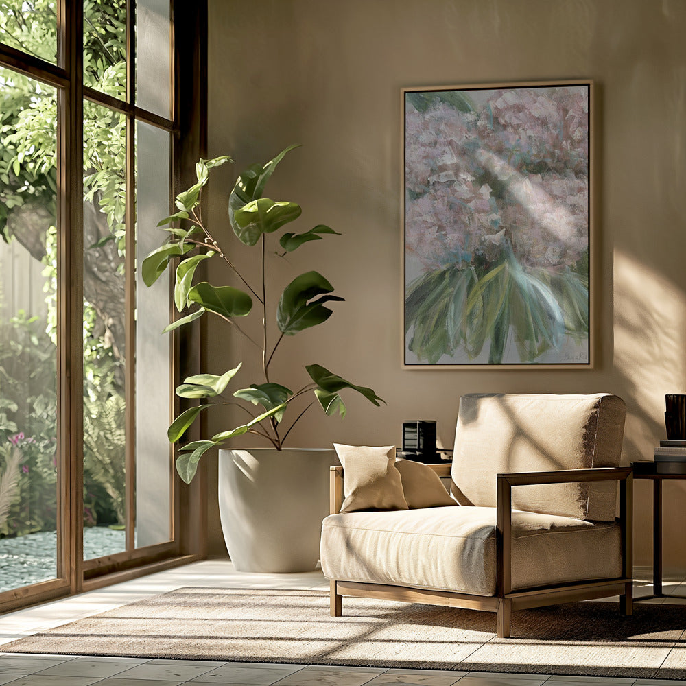 Pink Hydrangeas with Green Leaves | Poster