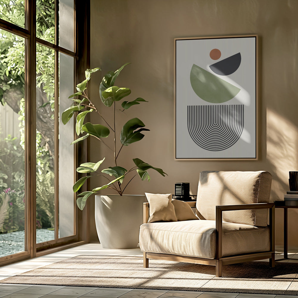 Geometric Shapes in Green Black and Orange | Poster