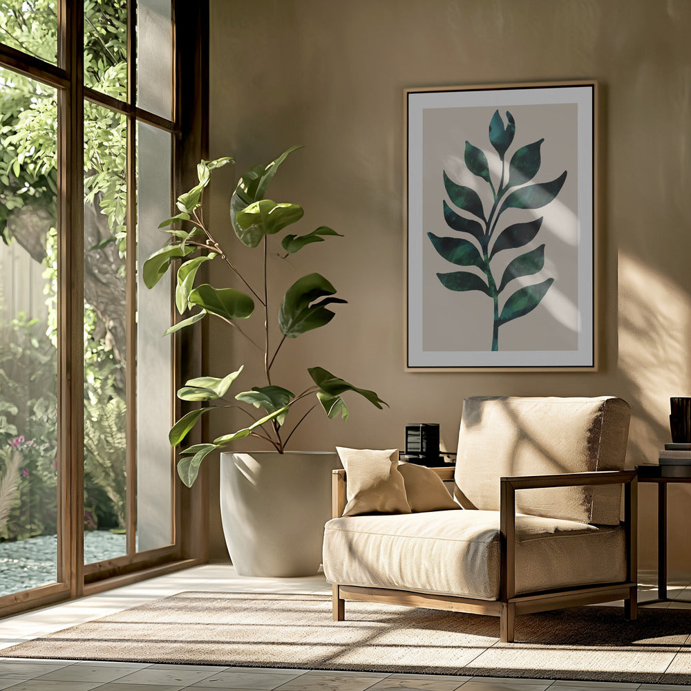 Stylized Plant Motif With Dark Green Leaves | Poster