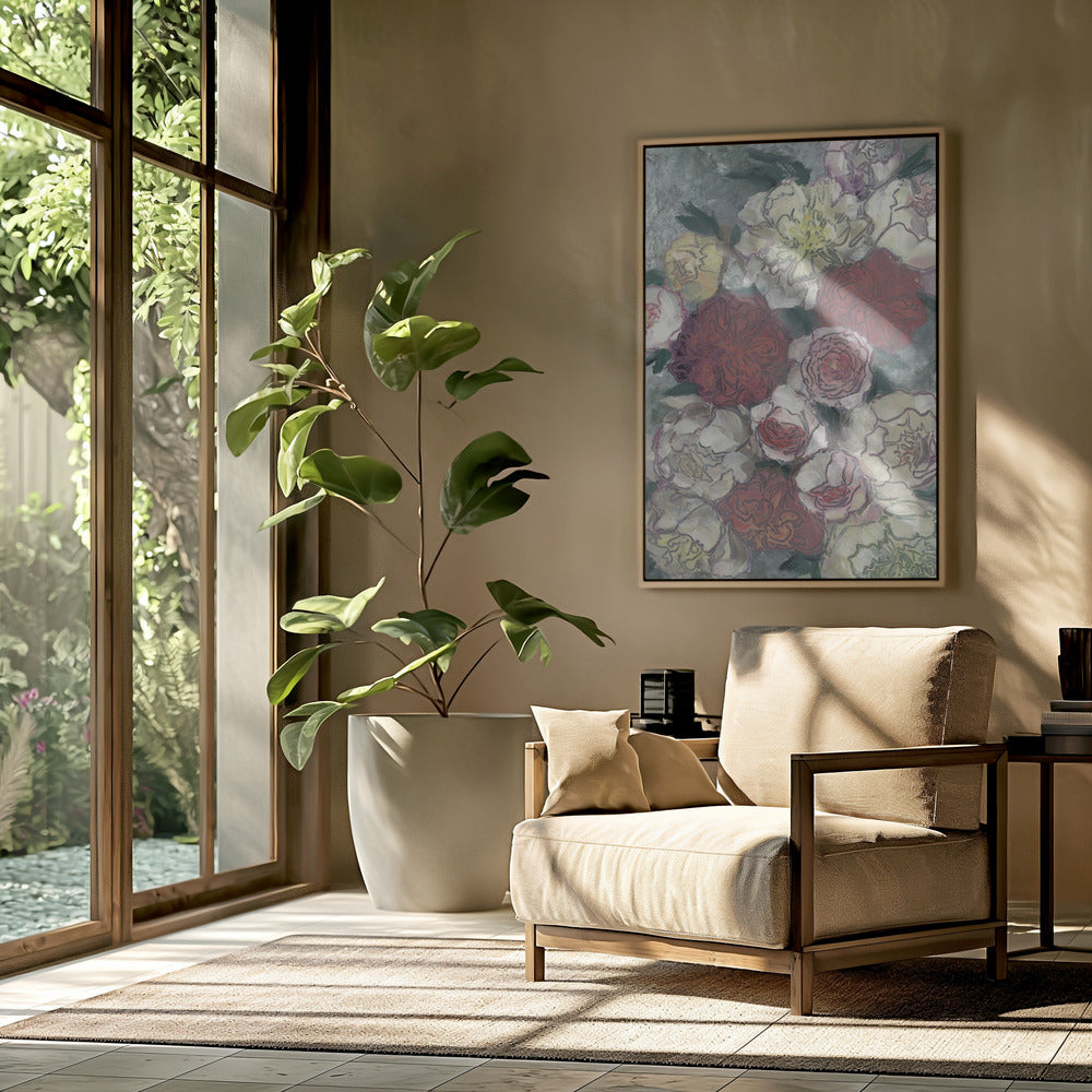 Vibrant Red And White Peonies | Poster