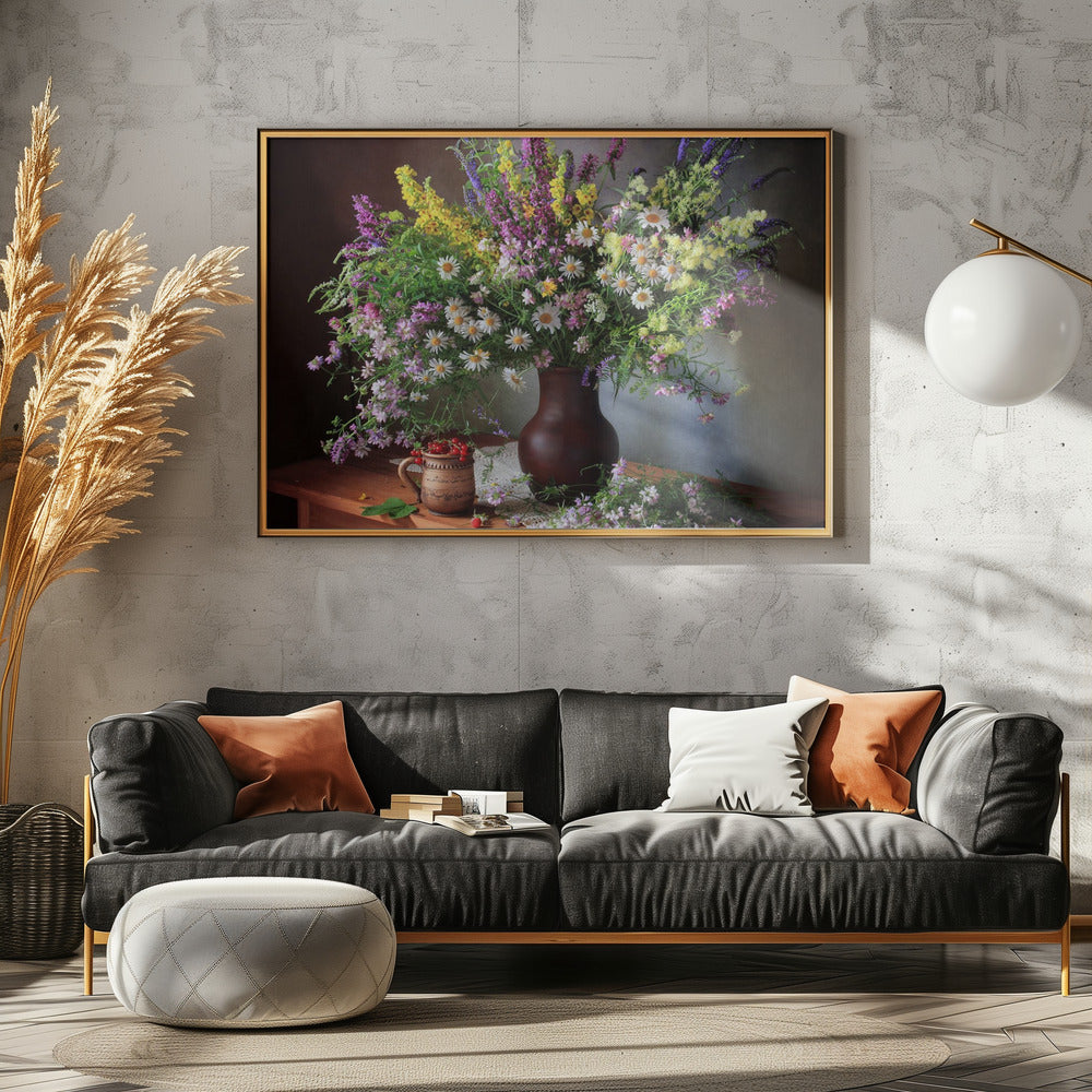Still life with wildflowers and berries | Canvas