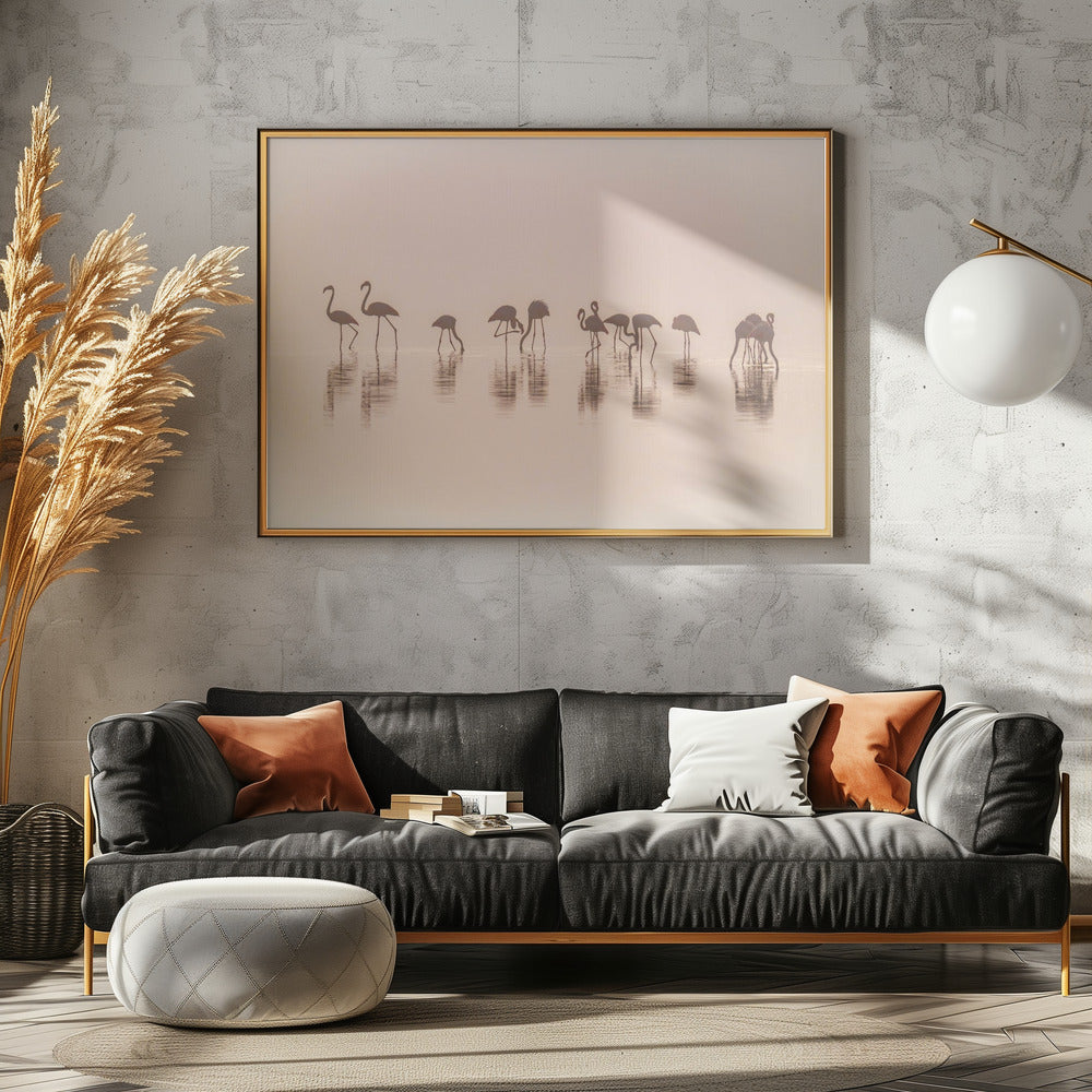 Flamingos in the mist | Poster