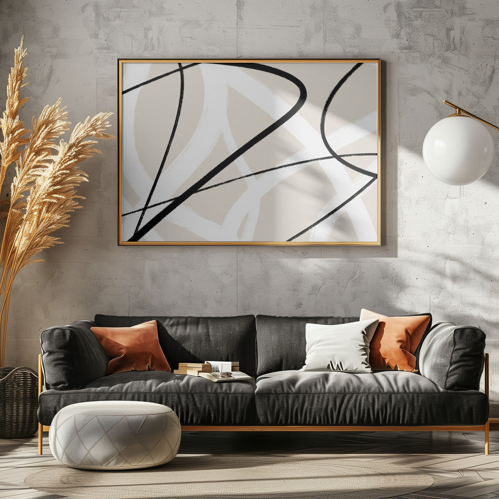 Black Lines On A Neutral Beige Background | Poster