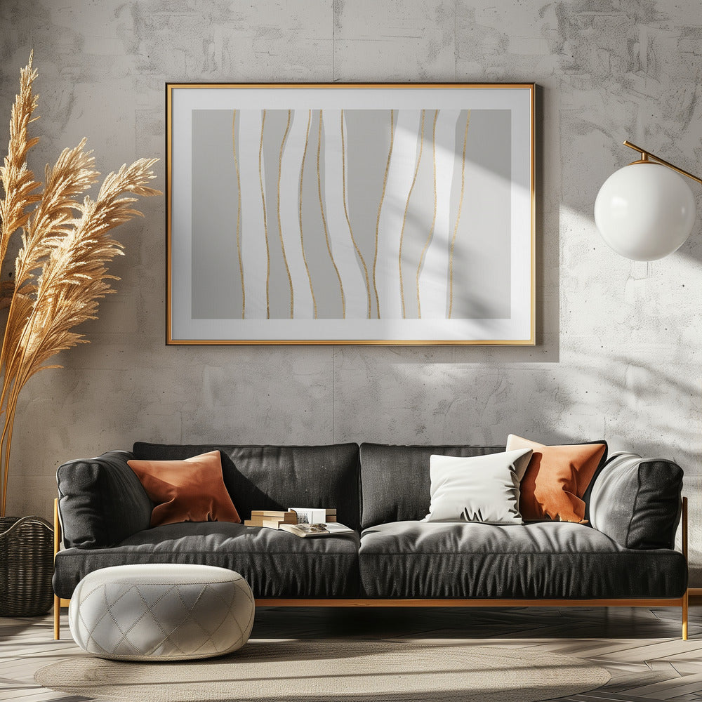 Gold And White Golden Waves | Poster