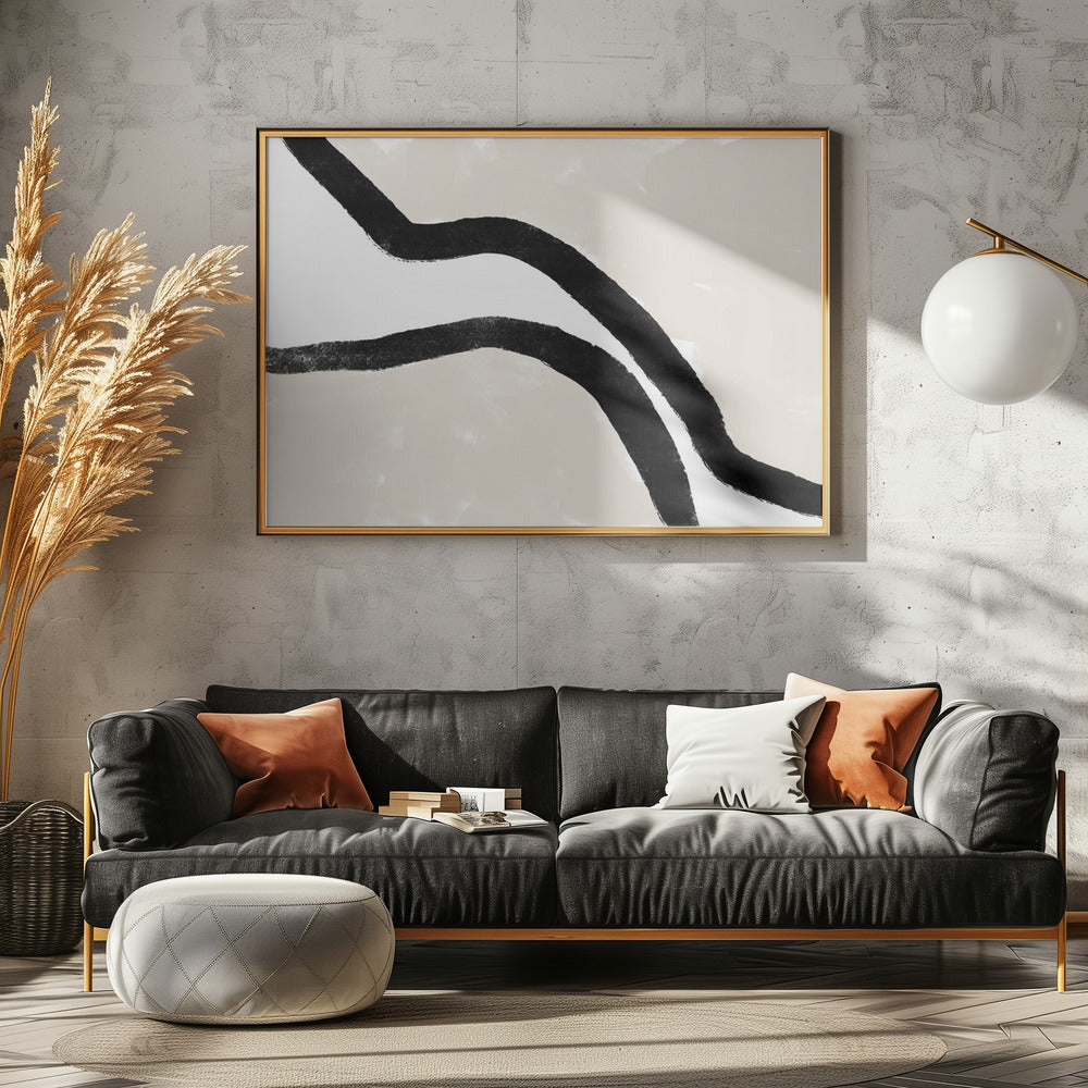 Black Curves On A Textured Beige Background | Poster