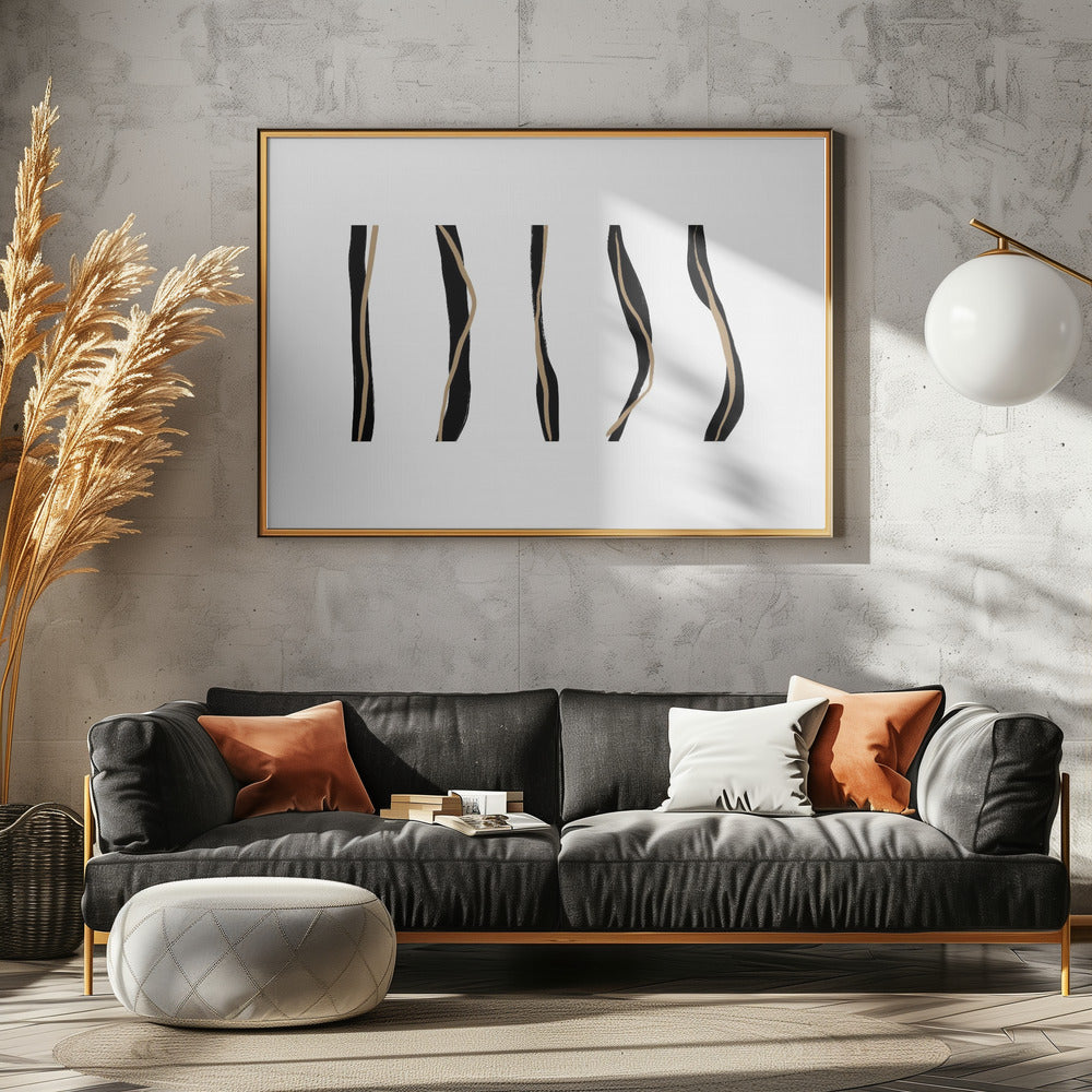 Black And Beige Wavy Lines On A White Background | Poster