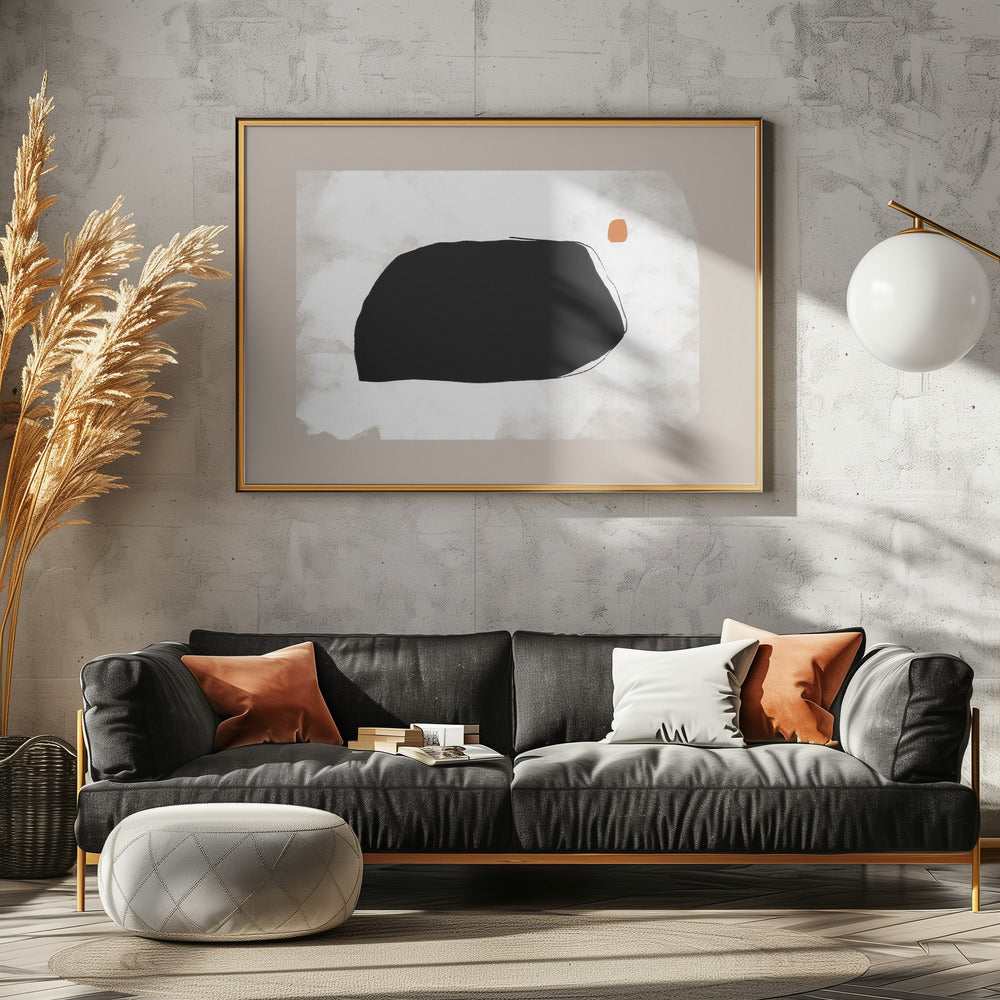 Black Shape On A Textured Beige Background | Poster