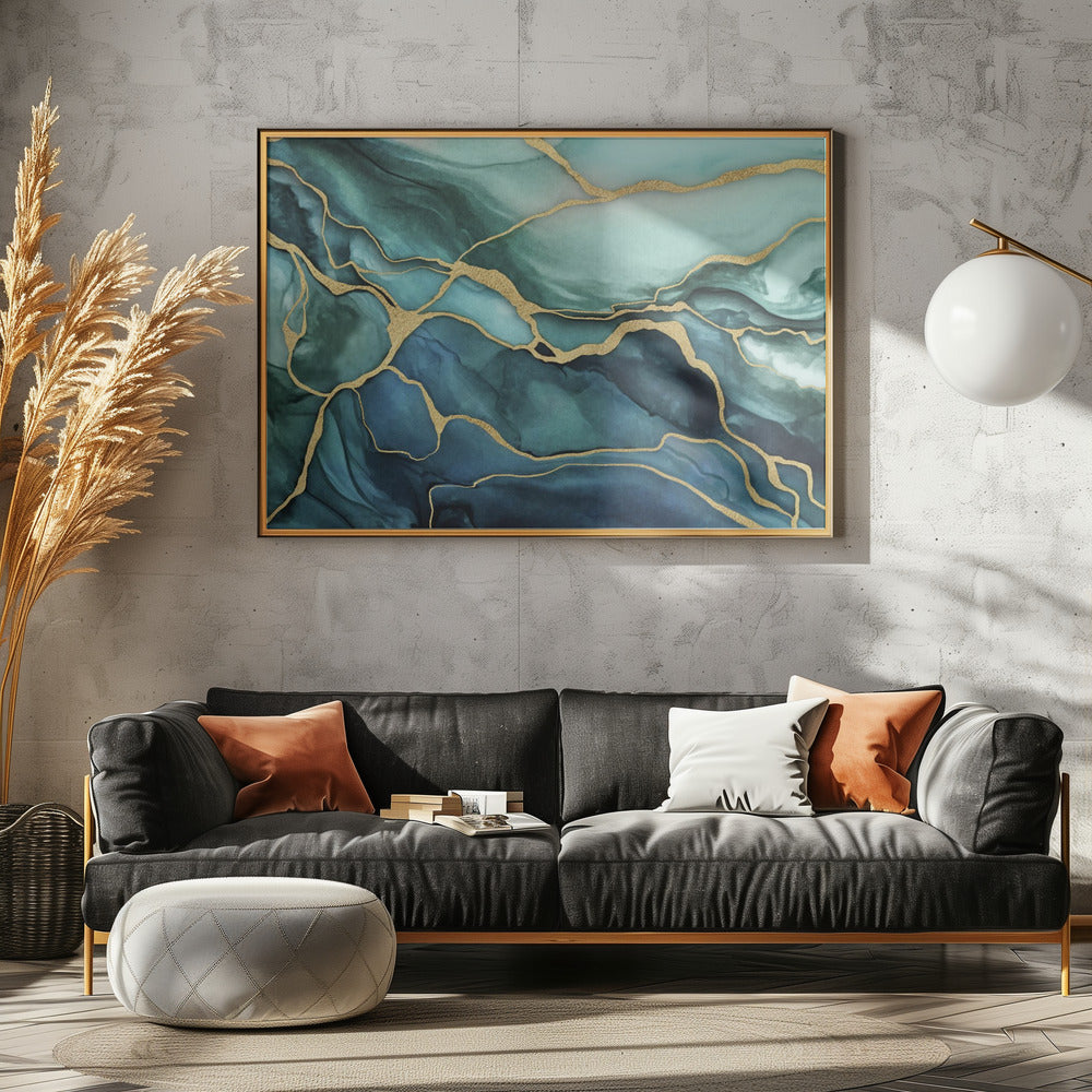 Marble Elegance Teal Gold | Poster